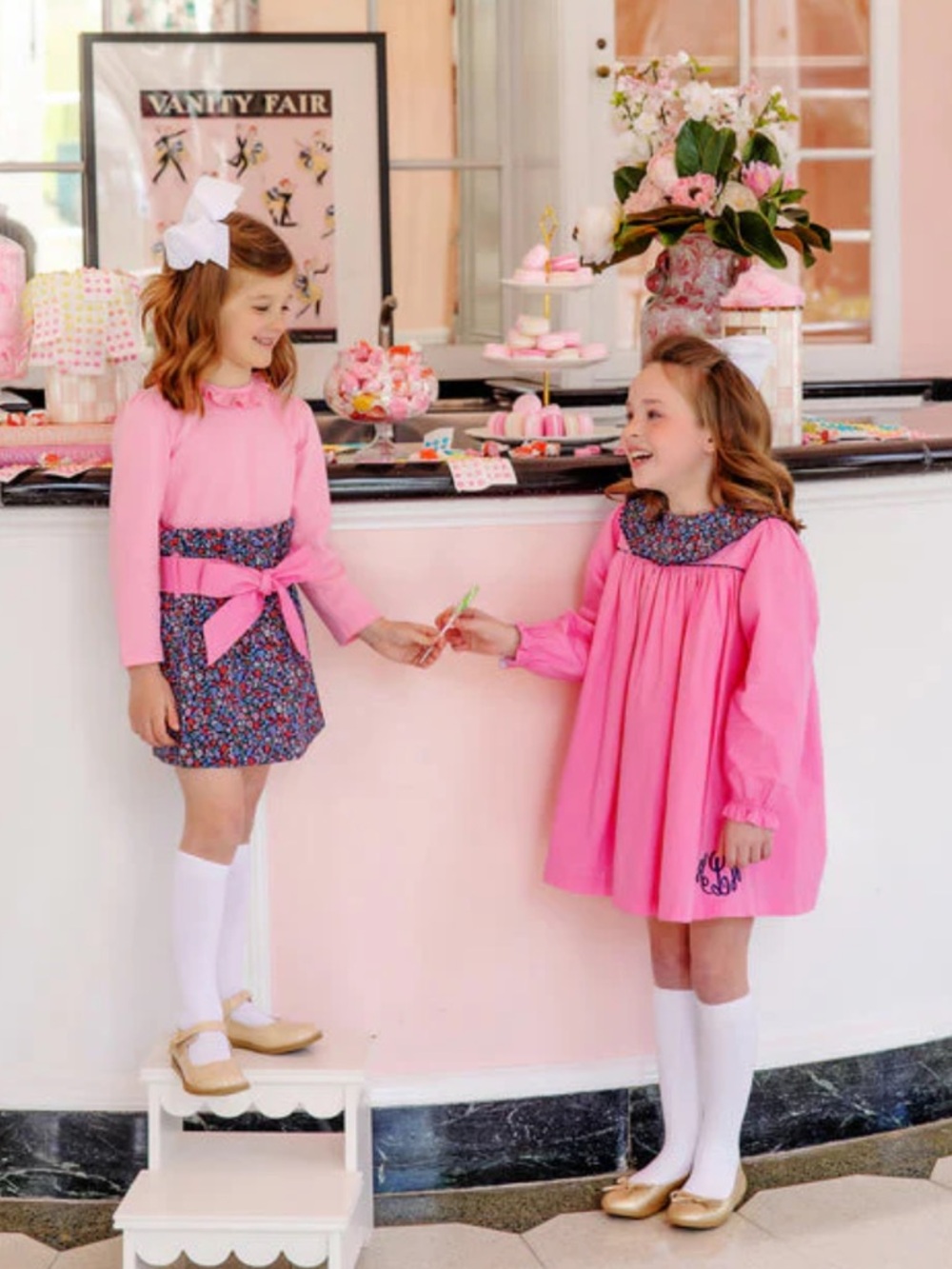 Beaufort Bonnet Hamptons Hot Pink with Fairfax Farm Floral Bow Formal Toddler 2T - Picture 4 of 11